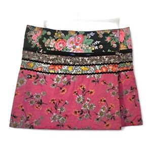 Zand Amsterdam Reversible Boho Floral Snap Wrap Mini Skirt One Size